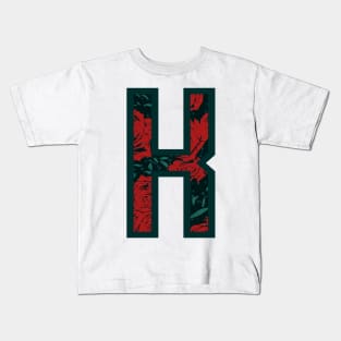 Modern Rose Floral Initial Name Alphabet - Letter K Kids T-Shirt